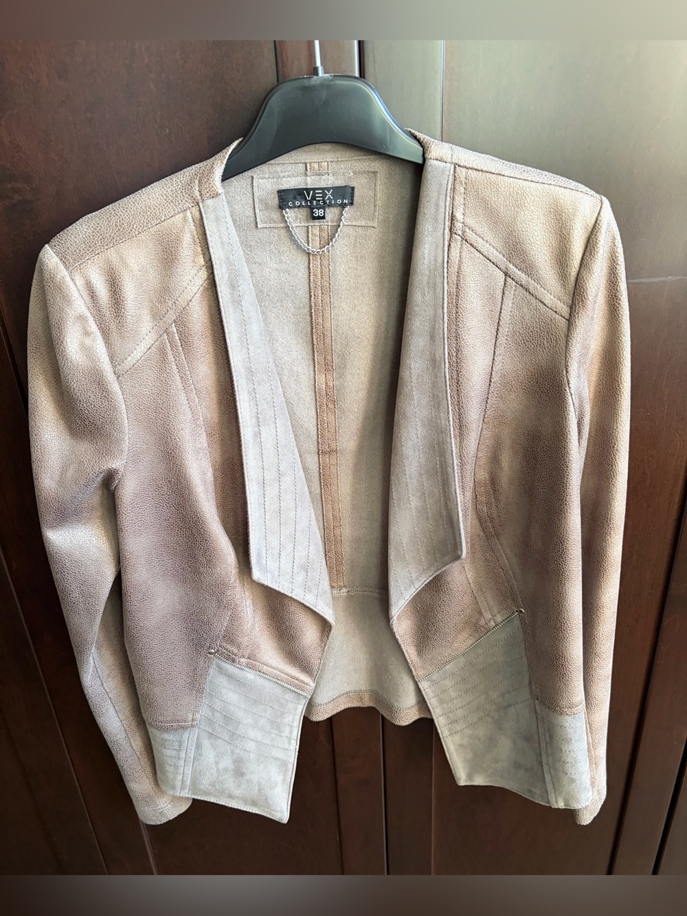 Vex Collection Taupe Faux Suede Open-Front Jacket
